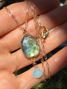 Natural Labradorite Aquamarine Sundance Charm Necklace SALE